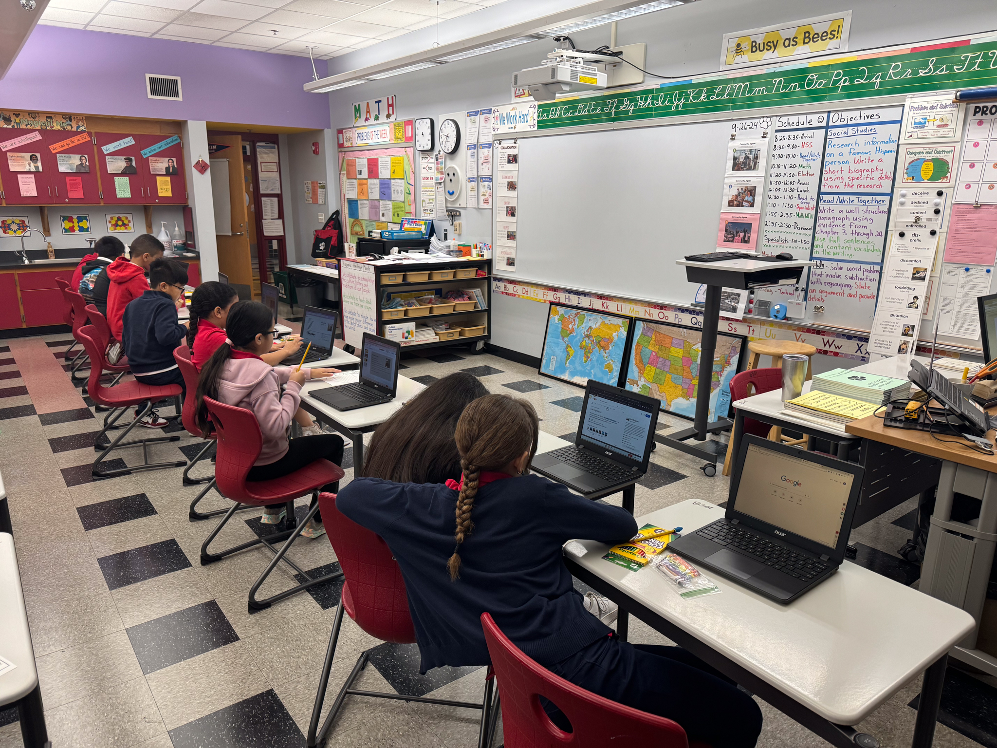 Berkowitz School fourth grade students working in class